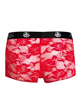 Rote spitzen boxer briefs mit schwarzem bund mit weißen löwenlogos und ais branding von ANAIS MEN brave boxer