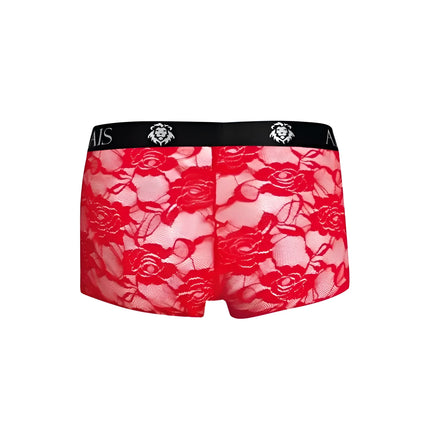 Rote spitzen boxer briefs mit schwarzem bund mit weißen löwenlogos und ais branding von ANAIS MEN brave boxer