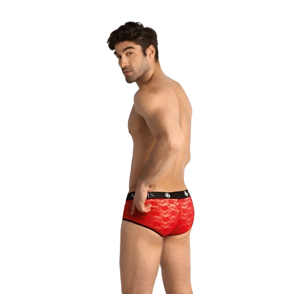 Rote spitzen herren slip briefs mit schwarzem elastischem bund und weißem branding von anais men brave brief