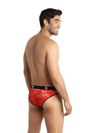 Rote spitze herren briefs mit schwarzem elastischem bund aus der kollektion anais men brave slip