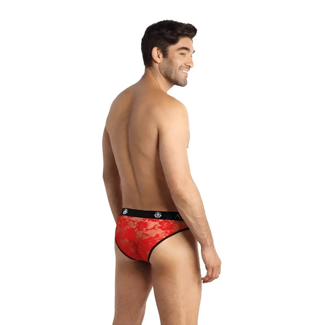 Rote spitze herren briefs mit schwarzem elastischem bund aus der kollektion anais men brave slip