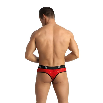 Rote spitzenstring mit schwarzem rand und ANAIS MEN markenbund im brave string design, rückansicht