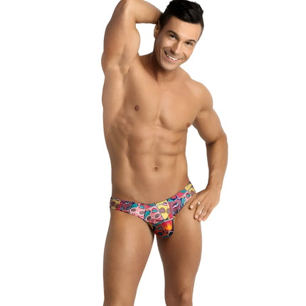Bunte patterned comics string herren badehose mit schädeln und abstrakten designs in lebendigen farben