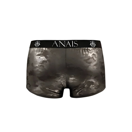 Schwarze und graue camouflage herren boxershorts anaiis mit schwarzem bund und weißen löwenkopf logos electric boxer