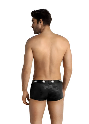 Schwarze ANAIS MEN electro boxer herrenboxershorts mit dezentem camouflagemuster und weißem logo-saum