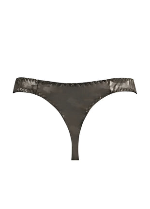 Ein eleganter metallischer charcoal elektro string von anais men mit glänzendem finish und diamantsteppung am bund