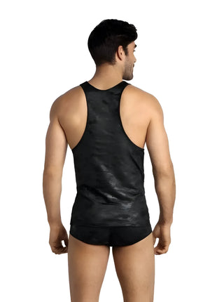 Schwarzes tanktop mit camouflagemuster aus der kollektion anais men elektro top