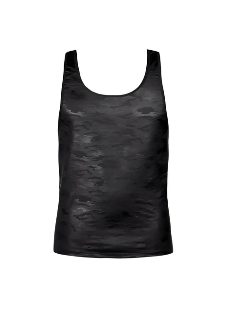 Schwarzes camouflage-muster tank top anaïs men elektro top mit glänzendem leicht reflektierendem finish