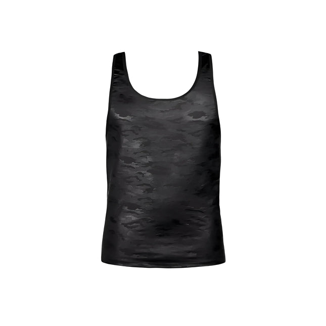 Schwarzes camouflage-muster tank top anaïs men elektro top mit glänzendem leicht reflektierendem finish
