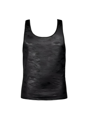 Schwarzes ANAIS MEN elektro top tanktop mit camouflage muster und glänzendem, leicht reflektierendem finish