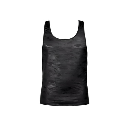 Schwarzes elektro top mit glänzendem camouflage-muster und tanktop-schnitt von anais men