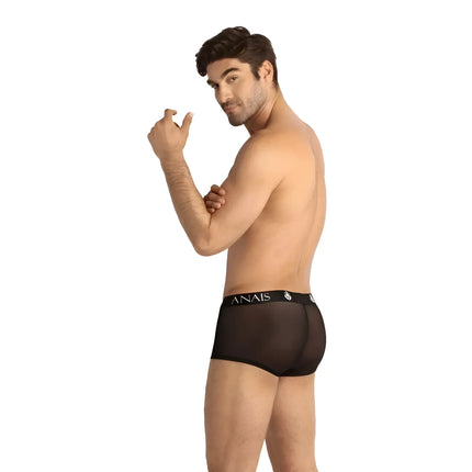 Schwarze mesh briefs mit enger passform und anaiis logo in weiß auf dem bund aus der anaïs men eros boxer kollektion