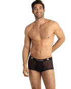 Schwarze mesh briefs mit weißem anai logo und rosenemblem am bund aus der anais men eros boxer kollektion