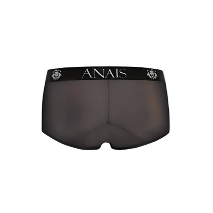 Schwarze anais men eros briefs aus glattem stoff mit dezenten löwenkopf-logos auf dem bund