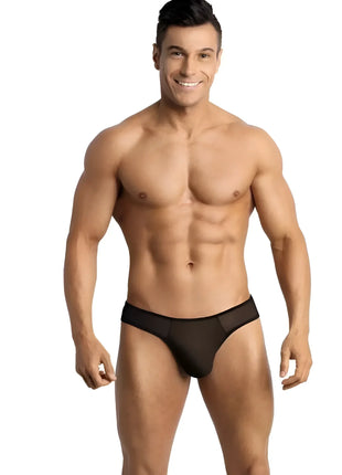 Anas men eros string schwarze mesh briefs mit festem schwarzen bund vorne sichtbar