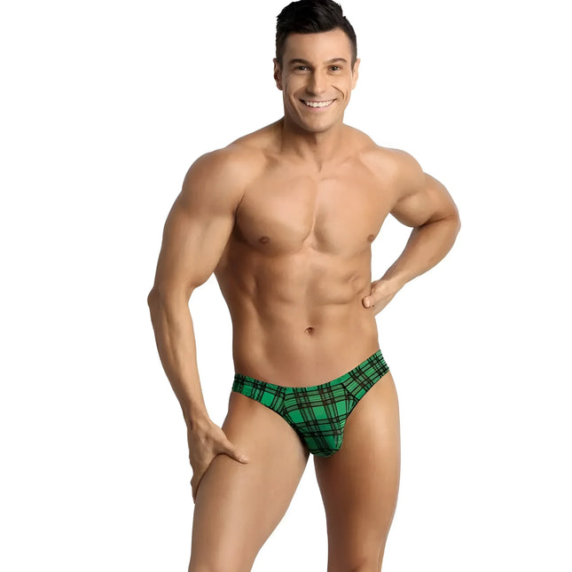 Grüne plaid-herren-slip magic string mit schwarzen linien aus angenehmem material