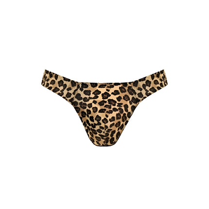 Beige und schwarze leopard-print-string mit glattem satin-finish von anais men mercury string