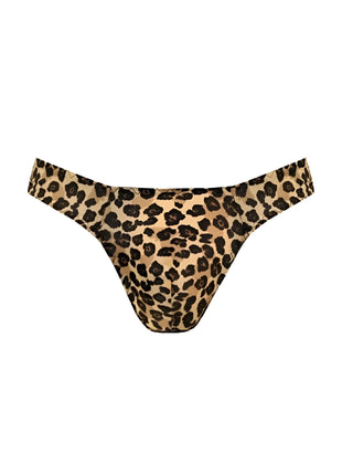 Anas men mercury string beige und schwarze leopard print thong mit glattem satinähnlichem finish sichtbar von hinten