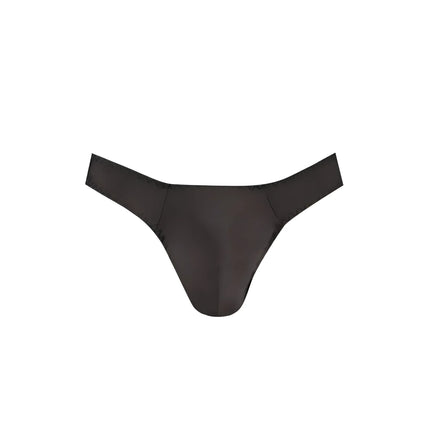 Schwarzer thong aus glattem, glänzendem stoff mit minimalistischem design von anais men petrol string