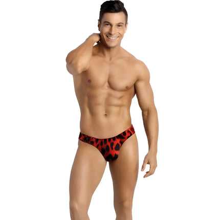 Red und schwarze leopard print briefs aus string material von anais men geeignet für modebewusste männer
