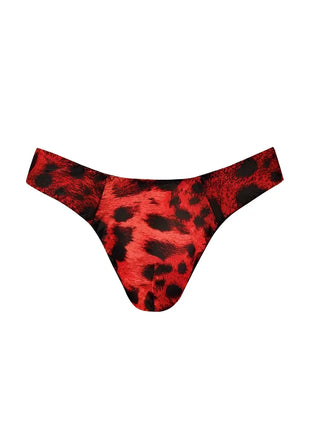 Roter und schwarzer leopard-print string mit texturierter kunstfelloptik von anaïs men savage string