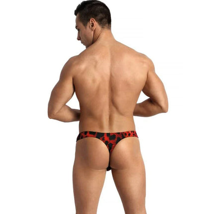 Rotes und schwarzes leopardmuster string-tanga von Anais Men im savage string design, vorderseite gezeigt