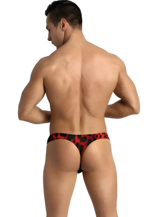 Rote und schwarze leopard print string von Anais Men mit offenem Rücken aus elastischem Stoff