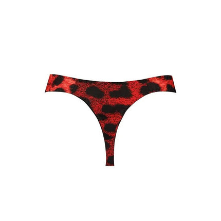 Rote und schwarze leopardmuster-stringtanga ANAIS MEN savage string aus elastischem material, rückansicht