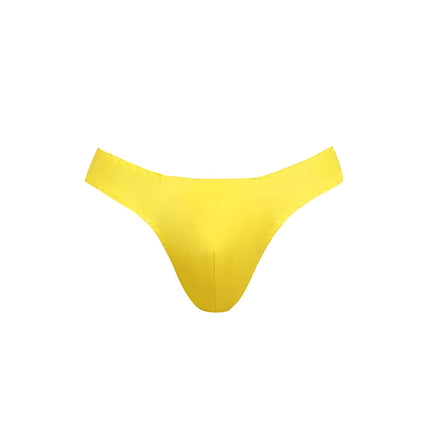 Bright yellow ribbed fabric thong with smooth seamless design from anais men tokio string visible from the back side