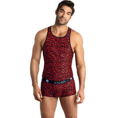 Roter und schwarzer leopardprint-tribal tanktop anaïs men mit kontrastierendem dunklem rand