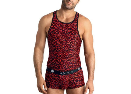 Roter und schwarzer leopardprint-tribal tanktop anaïs men mit kontrastierendem dunklem rand