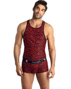 Roter und schwarzer leopardprint-tribal tanktop anaïs men mit kontrastierendem dunklem rand