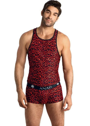 Roter und schwarzer leopardprint-tribal tanktop anaïs men mit kontrastierendem dunklem rand