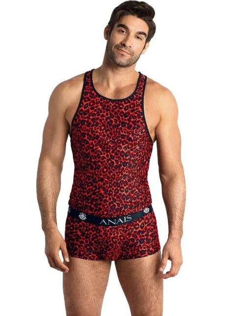 Roter und schwarzer leopardprint-tribal tanktop anaïs men mit kontrastierendem dunklem rand