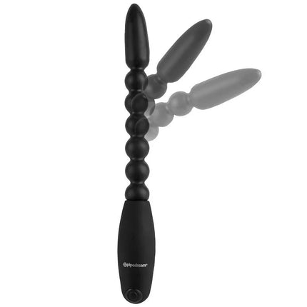 Schwarzer silikon anal eier massager mit segmentiertem perlen-design und drei verlängerten spitzen