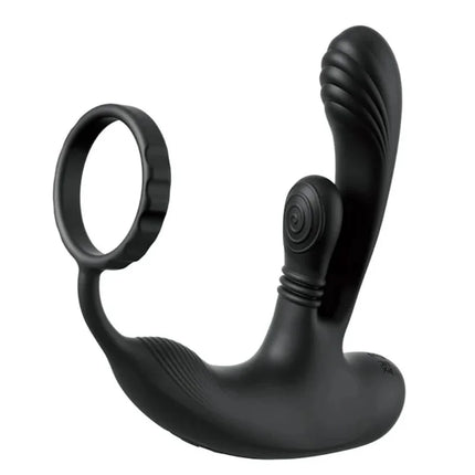 Schwarzer silikon-analplug mit ring und strukturierter griffoberfläche aus der anal fantasy elite kollektion