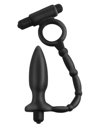 Schwarzer silikon analplug mit integriertem ring und strukturierter griffoberfläche aus der serie anal fantasy