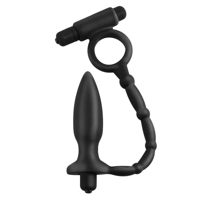 Schwarzer silikon analplug mit integriertem ring und strukturierter griffoberfläche aus der serie anal fantasy