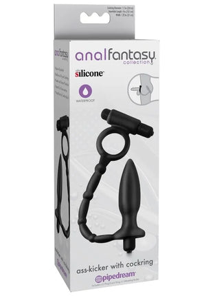 Schwarzer silikon mini analstimulator mit cockring und gebogenem griff aus der anal fantasy kollektion von pipedream