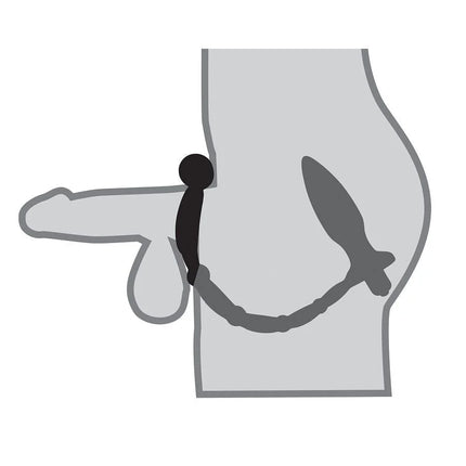Schwarzer silikon cock ring mit geschwungenem kettendesign mini-analstimulator mit ring und vibrierender kugel