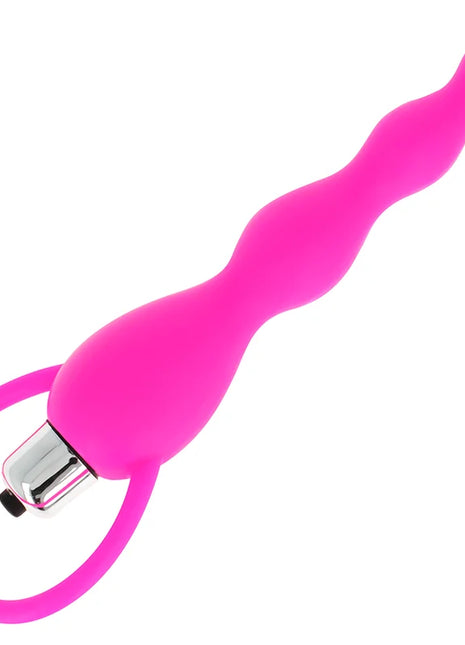 Analstimulator mit fuchsia-vibration rosa silikon mit welliger struktur herzförmigem ring und metallknopf am griff