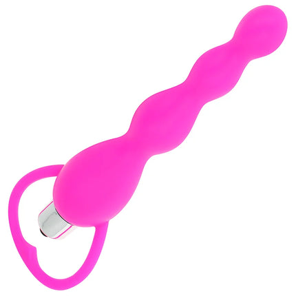 Analstimulator mit fuchsia-vibration pinke silikon-vibrationsspielzeug mit herzförmigem ring am grund