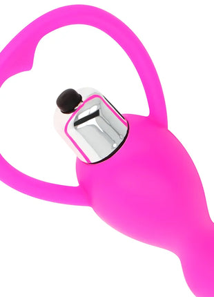 Analstimulator mit fuchsia vibration pinker silikon analplug mit herzförmigem griff und chrom bedientaste