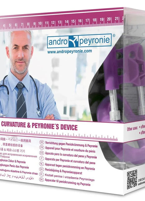 Purple plastik- und metallgerät zur korrigierung der peniskrümmung in transparenter verpackung androPeyronie