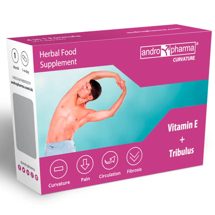 Pink und teal kartonbox für andropharma curvature herbal nahrungsergänzung mit vitamin e tribulus und coenzym q10