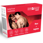 Rotes und weißes kartonpaket andropharma vigor pflanzliches nahrungsergänzungsmittel mit maca arginin zur steigerung des normalen testosteronspiegels