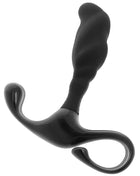 Schwarzer silikon analplug mit ergonomischem bogen und grifflasche für anfänger prostata vibrator
