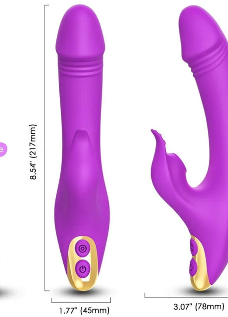 Lila silikonvibrator arony amant mit goldfarbenen tasten für clit und g-spot stimulierung ergonomisch geformt