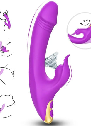 Lila silikon rabbit-vibrator armony mit goldfarbenem sockel und bedientasten für klitoris und g-punkt stimulation