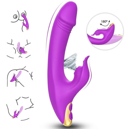 Lila silikon rabbit-vibrator armony mit goldfarbenem sockel und bedientasten für klitoris und g-punkt stimulation